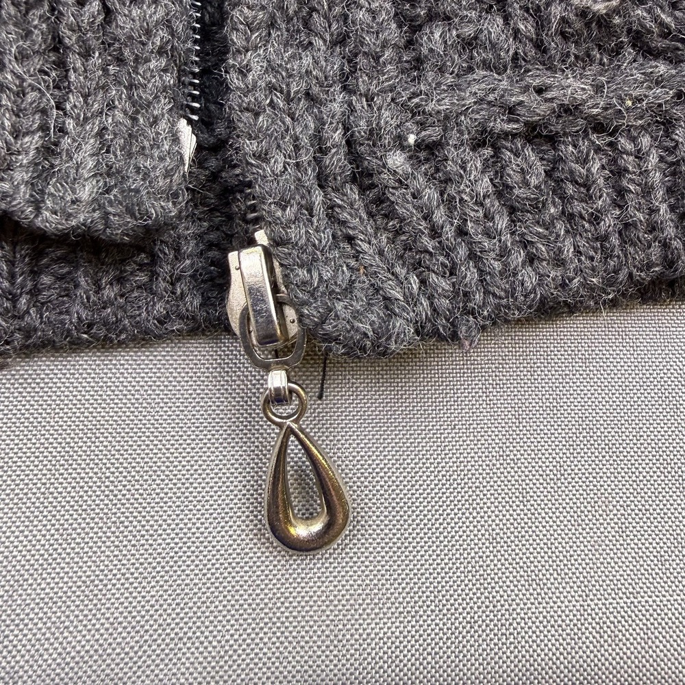Aran Crafts Merino Wool Cable Knit Full Zip Cardigan Sweater Ireland Sz M Gray - Picture 9 of 11